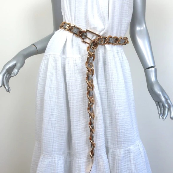 Balmain Glitter Chain Link Belt Silver/Gold One Size - Picture 1 of 6